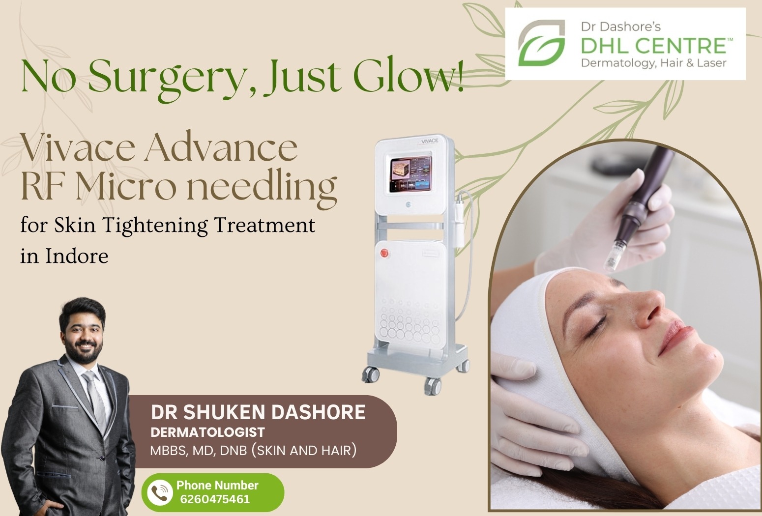 Vivace Advance RF Microneedling skin tightening treatment being performed at Dr Dashore’s DHL Skin Centre under the care of Dr Shuken Dashore